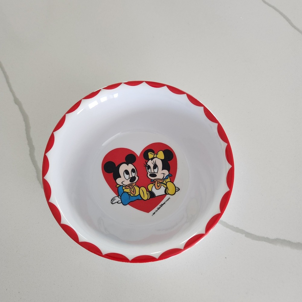 Vintage 1984 Disney Selandia Designs Baby Mickey Minnie Mouse Melamine Bowl Red